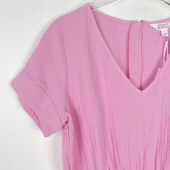 NWT Stitch Fix Market & Spruce Trini Short Sleeve Gauze Romper Pink Size Large L - Picture 3 of 14
